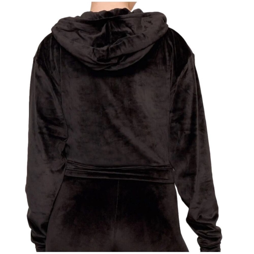 Skims Velour Zip Up Cropped Hoodie in Black 4XL - Picture 2 of 8